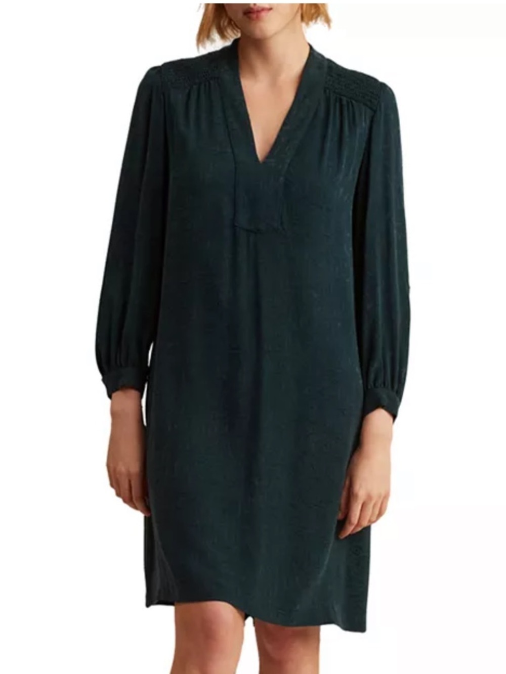 Gerard Darel Paris Jaimie Smock ShirtDress Long Sleeve Forest Green Minimalist